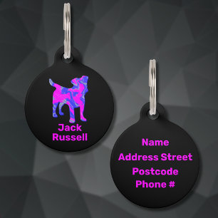 Jack Russell Dog Silhouette Hot Pink & Blue Pet Tag