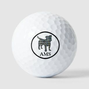 Jack Russell Dog Silhouette Yellow & Blue Grid Golf Balls