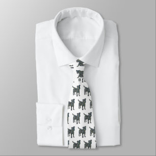 Jack Russell Dog Silhouette Yellow & Blue White Tie