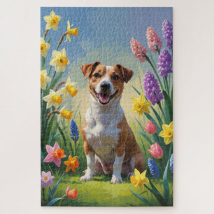 Jack Russell Dog Spring Flowers Painting Jigsaw Puzzle