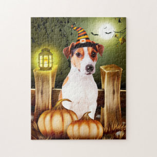 Jack Russell Dog  Witch Hat Halloween Gift Idea Jigsaw Puzzle