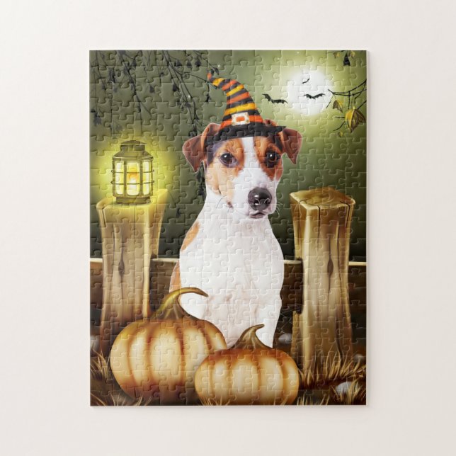 Jack Russell Dog  Witch Hat Halloween Gift Idea Jigsaw Puzzle (Vertical)