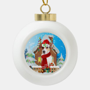 Jack Russell dog with Christmas gifts Ceramic Ball Christmas Ornament