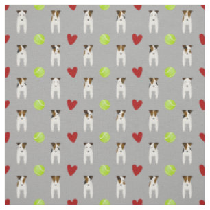 Jack Russell dogs and red hearts light grey Fabric