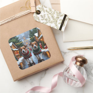 Jack Russell Dogs Christmas Snow Holiday Square Sticker