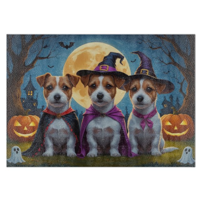 Jack Russell Dogs Pumpkin Halloween Funny Cutting Board (Front)
