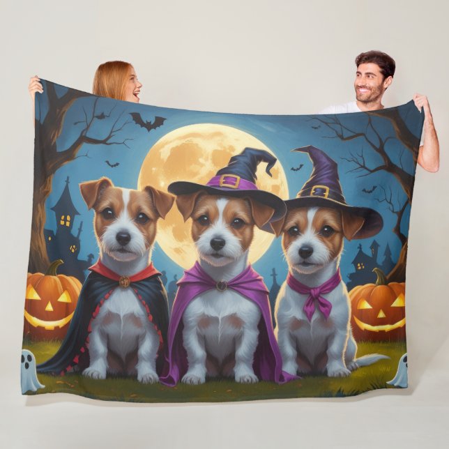 Jack Russell Dogs Pumpkin Halloween Funny Fleece Blanket (In Situ)