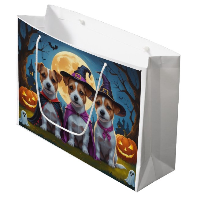 Jack Russell Dogs Pumpkin Halloween Funny Large Gift Bag (Front Angled)