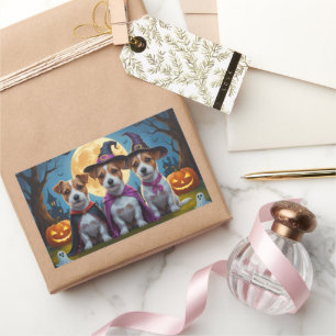 Jack Russell Dogs Pumpkin Halloween Funny Rectangular Sticker