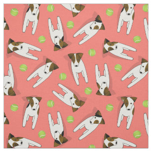 Jack Russell dogs w tennis balls coral ANY colour Fabric