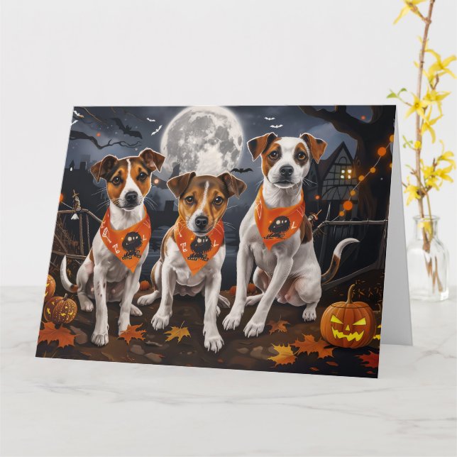 Jack Russell Halloween Spooky Card (Yellow Flower)
