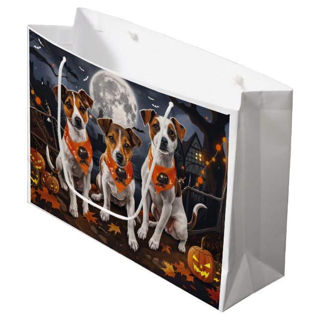 Jack Russell Halloween Spooky Large Gift Bag (Front Angled)