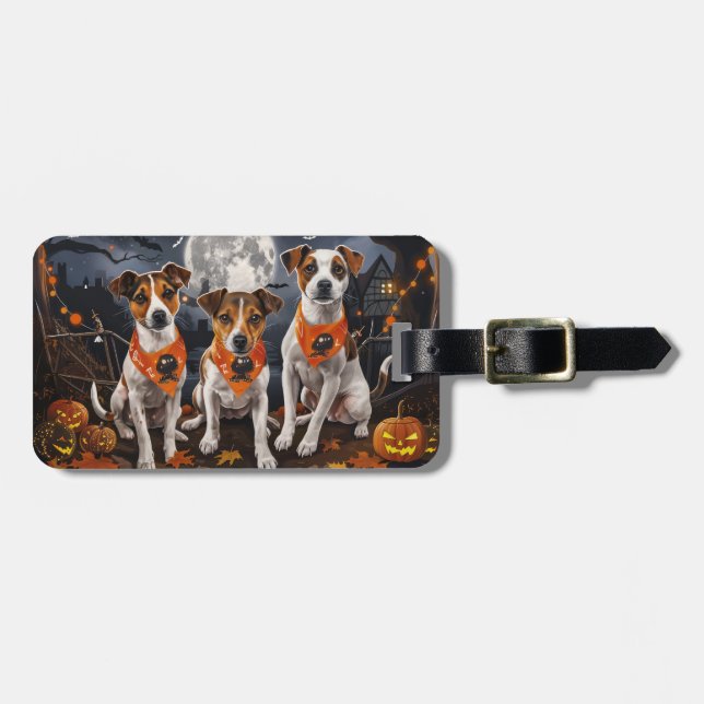Jack Russell Halloween Spooky Luggage Tag (Front Horizontal)
