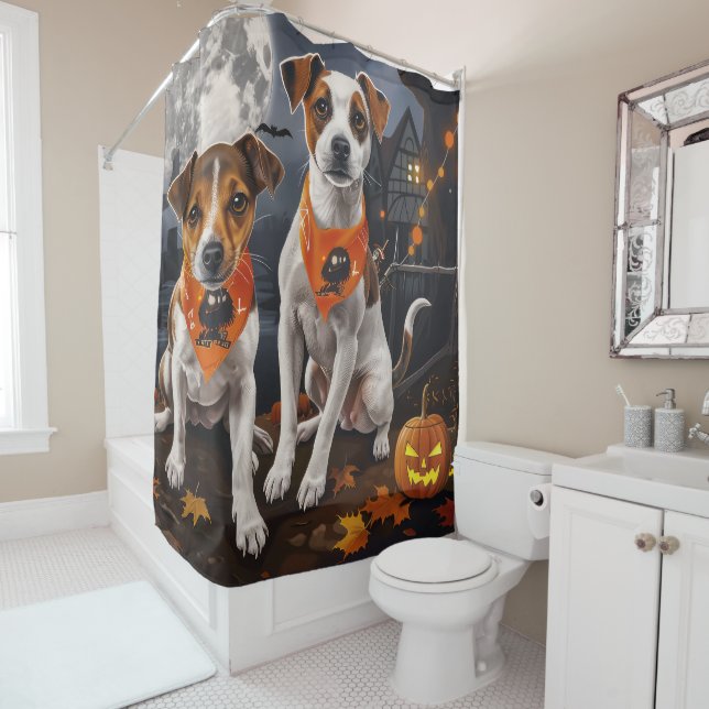 Jack Russell Halloween Spooky Shower Curtain (In Situ)