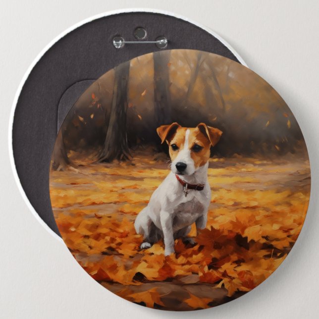 Jack Russell in Autumn Leaves Fall Inspire 6 Cm Round Badge (Front & Back)