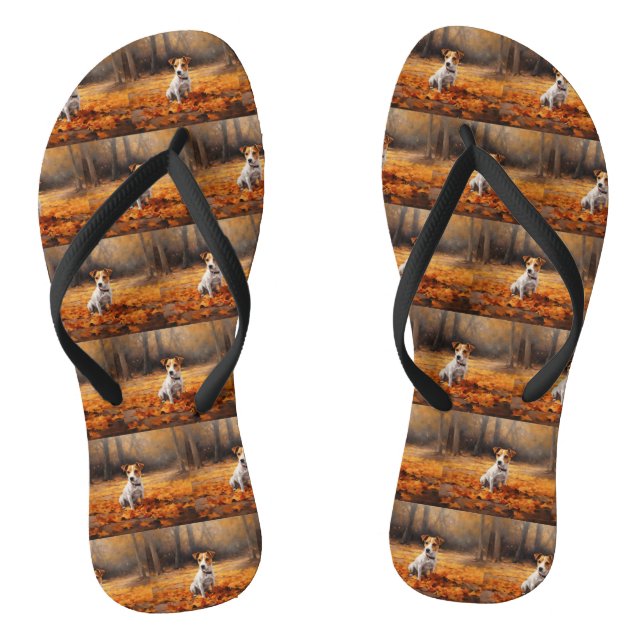 Jack Russell in Autumn Leaves Fall Inspire Flip Flops (Footbed)