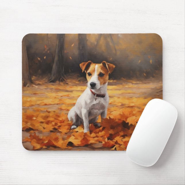 Jack Russell in Autumn Leaves Fall Inspire Mouse Mat (With Mouse)