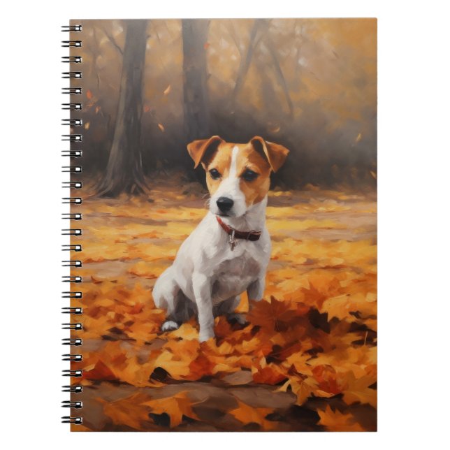 Jack Russell in Autumn Leaves Fall Inspire Notebook (Front)