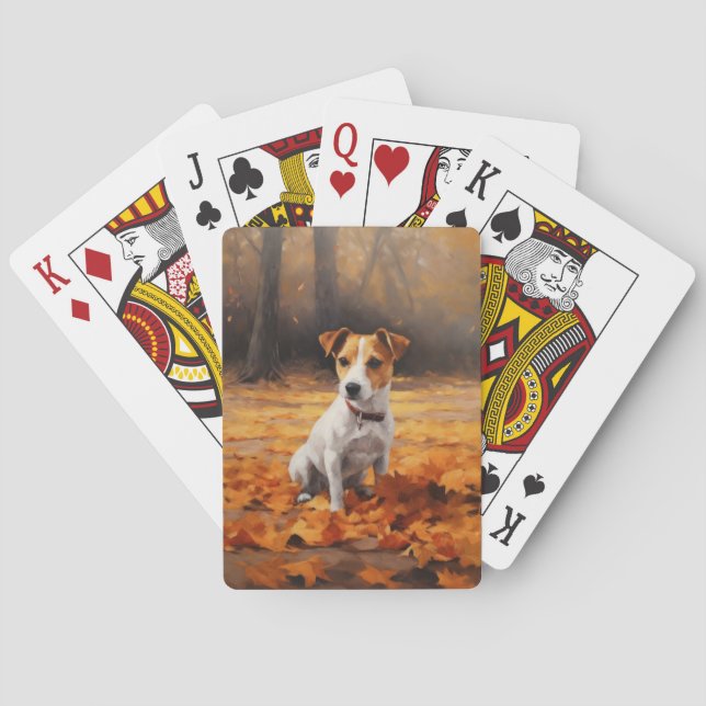 Jack Russell in Autumn Leaves Fall Inspire Playing Cards (Back)