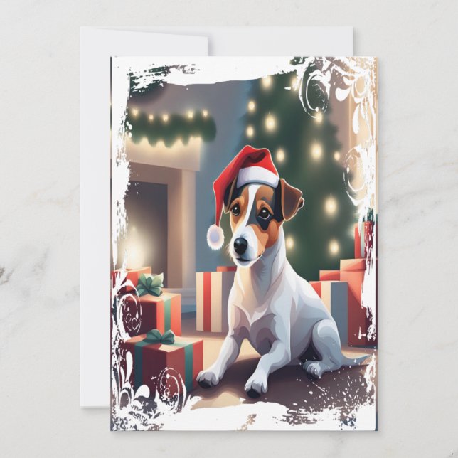 Jack Russell in Santa Hat Christmas Card (Front)