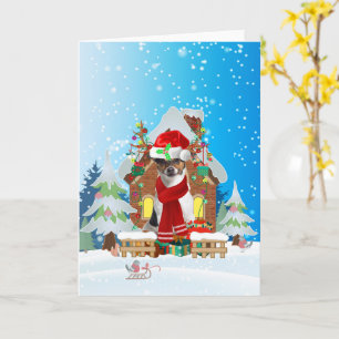 Jack Russell in snow with Christmas gifts  Card
