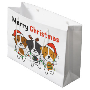 Jack Russell Merry Christmas Cute Dogs Holiday Large Gift Bag