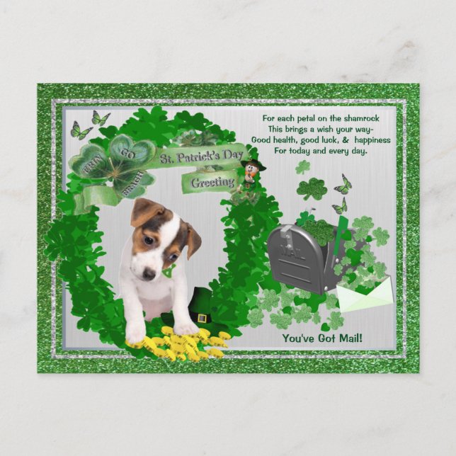 Jack Russell New Pup 1  St Patty’s You’ve Got Mail Postcard (Front)