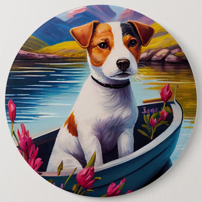 Jack Russell on a Paddle: A Scenic Adventure 6 Cm Round Badge (Front)