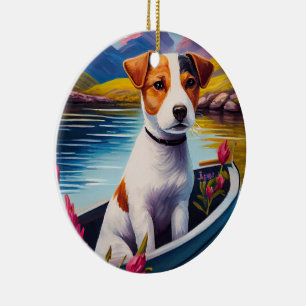 Jack Russell on a Paddle: A Scenic Adventure Ceramic Tree Decoration