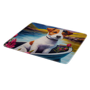 Jack Russell on a Paddle: A Scenic Adventure Cutting Board