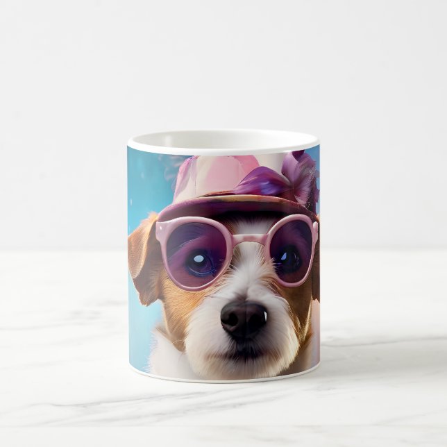  Jack Russell, Pink glasses and pink hat Coffee Mug (Center)