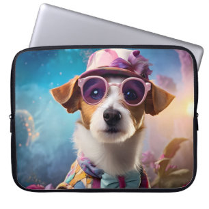  Jack Russell, Pink glasses and pink hat Laptop Sleeve