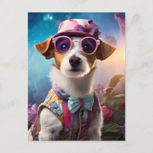 Jack Russell, Pink glasses and pink hat Postcard