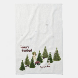 Jack Russell Pink Poinsettias Kitchen Towel