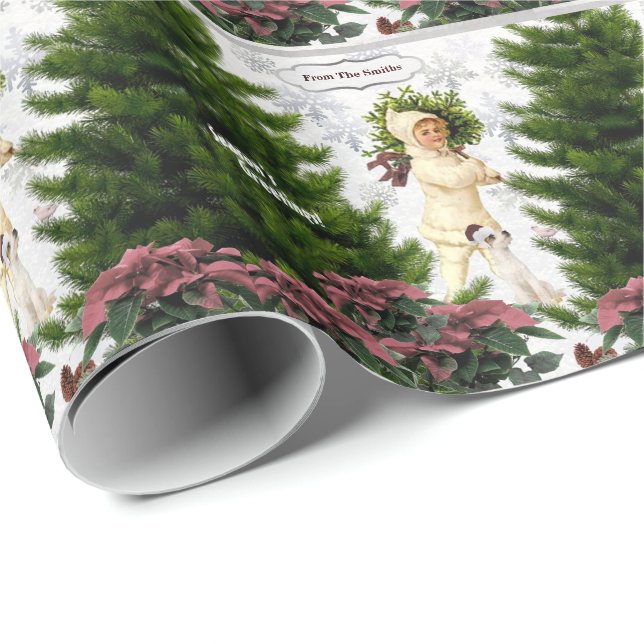 Jack Russell Pink Poinsettias Tile Gift Wrap (Roll Corner)