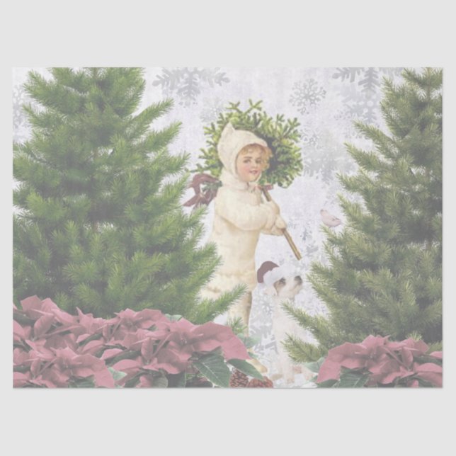 Jack Russell Pink Poinsettias Tissue Paper (Front)