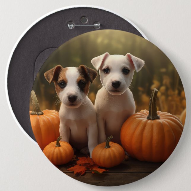 Jack Russell Puppy Autumn Delight Pumpkin  6 Cm Round Badge (Front & Back)