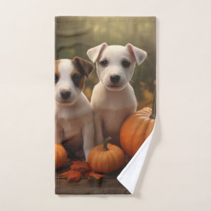Jack Russell Puppy Autumn Delight Pumpkin Bath Towel Set