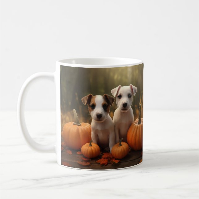 Jack Russell Puppy Autumn Delight Pumpkin  Coffee Mug (Left)
