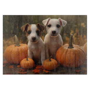 Jack Russell Puppy Autumn Delight Pumpkin Cutting Board