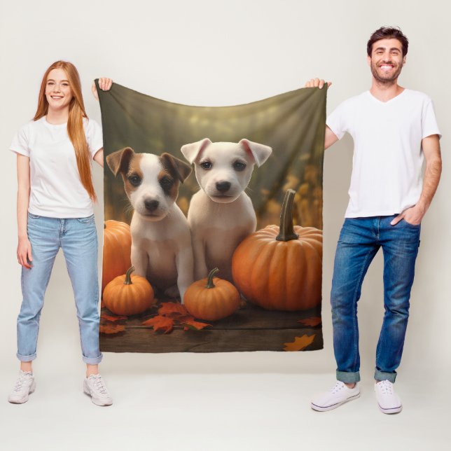 Jack Russell Puppy Autumn Delight Pumpkin  Fleece Blanket (In Situ)