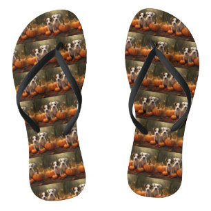 Jack Russell Puppy Autumn Delight Pumpkin  Flip Flops