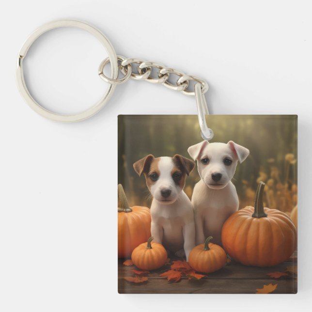 Jack Russell Puppy Autumn Delight Pumpkin  Key Ring (Front)