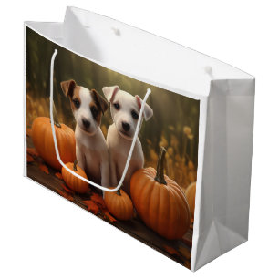 Jack Russell Puppy Autumn Delight Pumpkin  Large Gift Bag