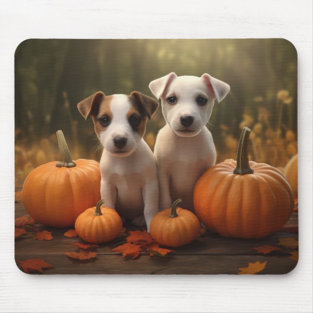 Jack Russell Puppy Autumn Delight Pumpkin  Mouse Mat (Front)