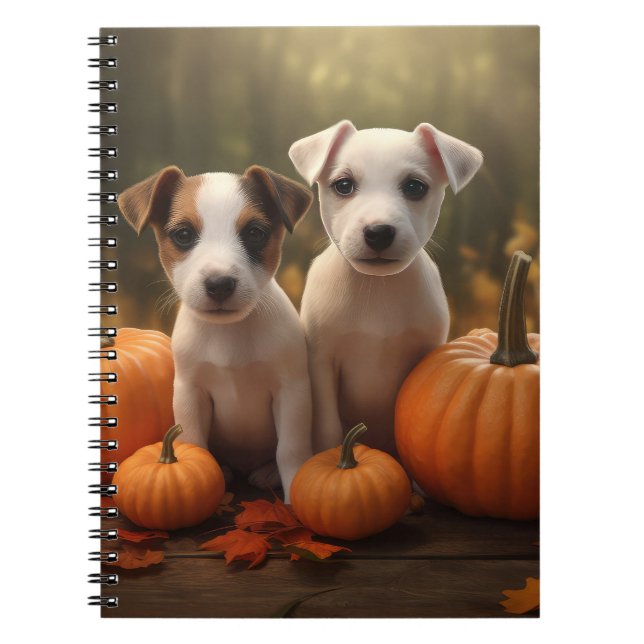 Jack Russell Puppy Autumn Delight Pumpkin  Notebook (Front)