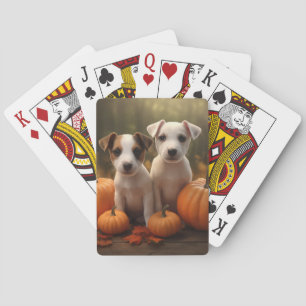 Jack Russell Puppy Autumn Delight Pumpkin Playing Cards