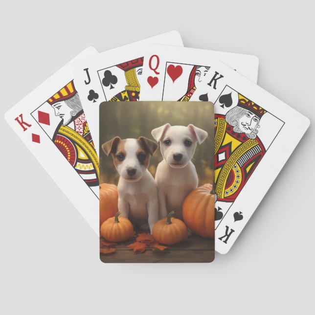 Jack Russell Puppy Autumn Delight Pumpkin  Playing Cards (Back)