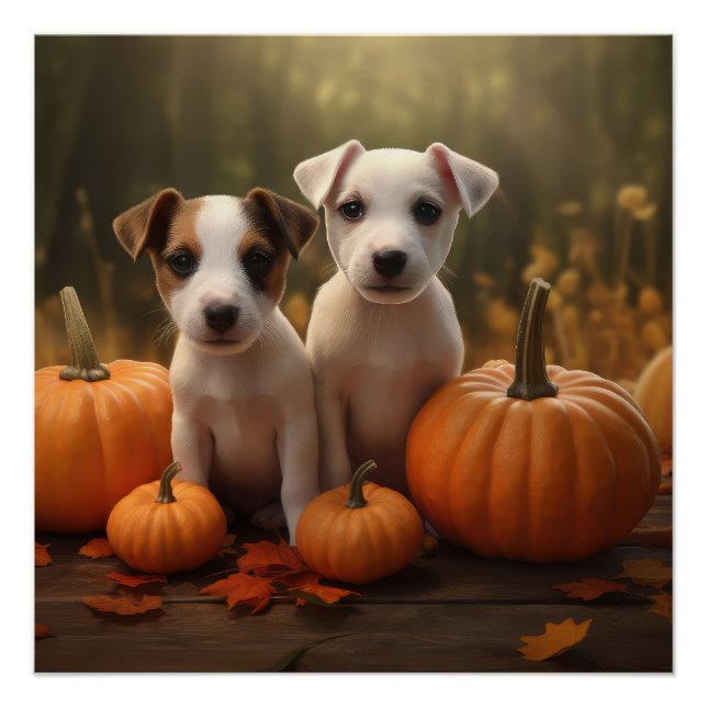 Jack Russell Puppy Autumn Delight Pumpkin  Poster (Front)