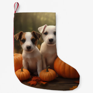 Jack Russell Puppy Autumn Delight Pumpkin Small Christmas Stocking